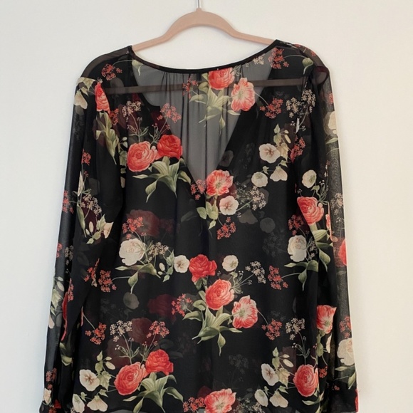 Joie Maurelle Sheer Silk Floral-Print Blouse (L) - Picture 3 of 3